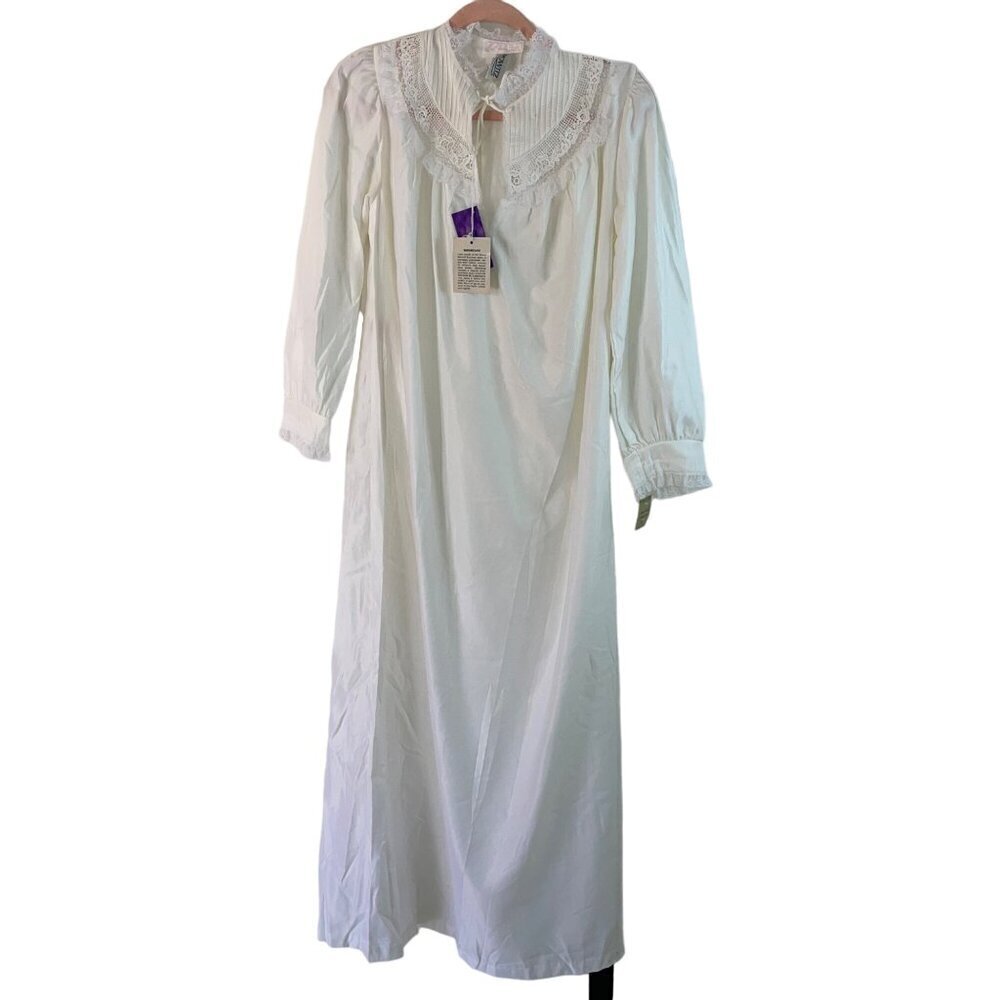 Bert Yelin For Iris Vintage Womens Nightgown Size S White Lace Tie Neck Deadstoc